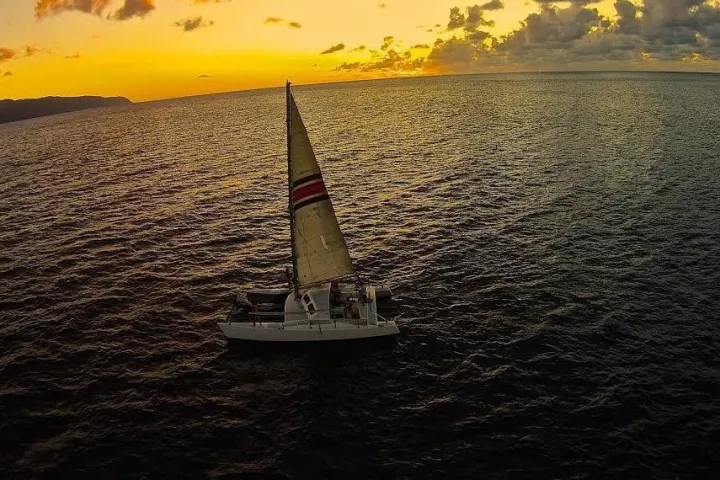 a small boat in a large body of water